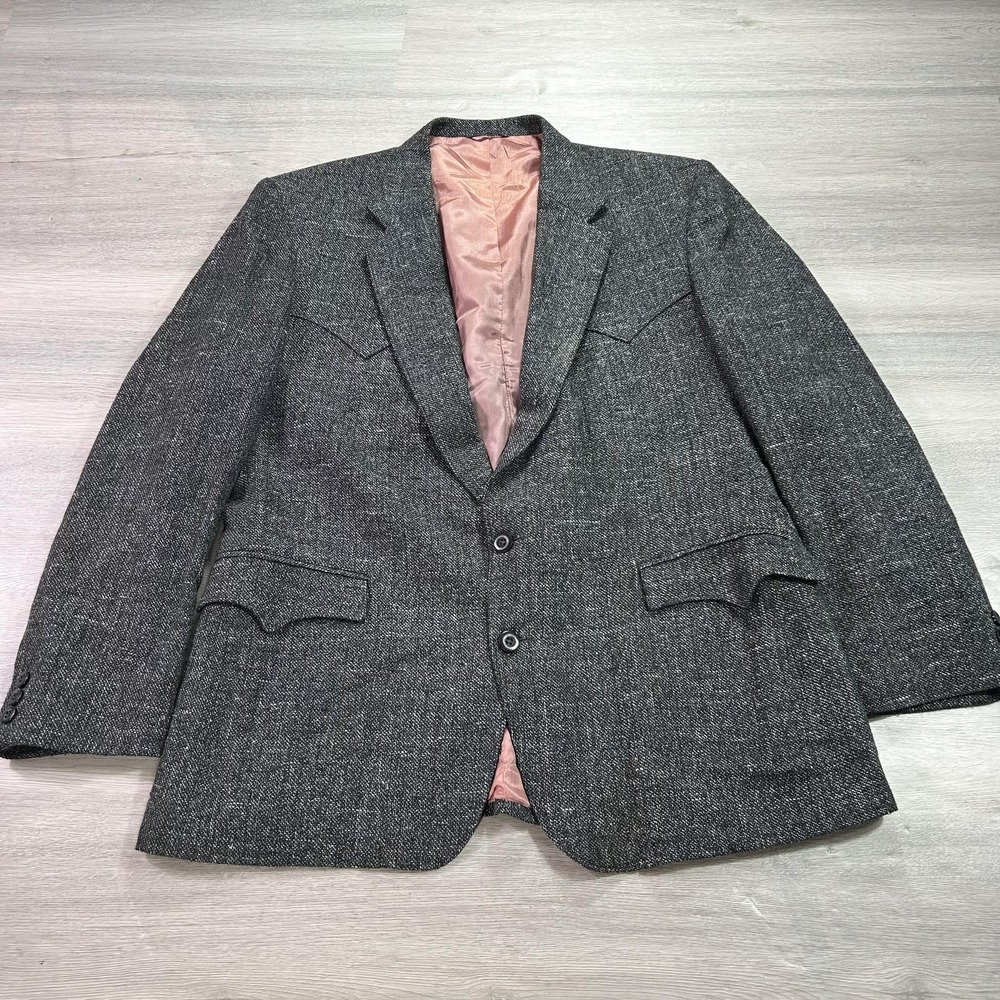 Circle S Blazer Mens 46R Gray Western Yoke Wool Blend Tweed 2 Button Made in USA